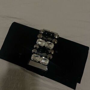 New NORDSTROM Elegant Black Clutch with Crystal Embellishments
